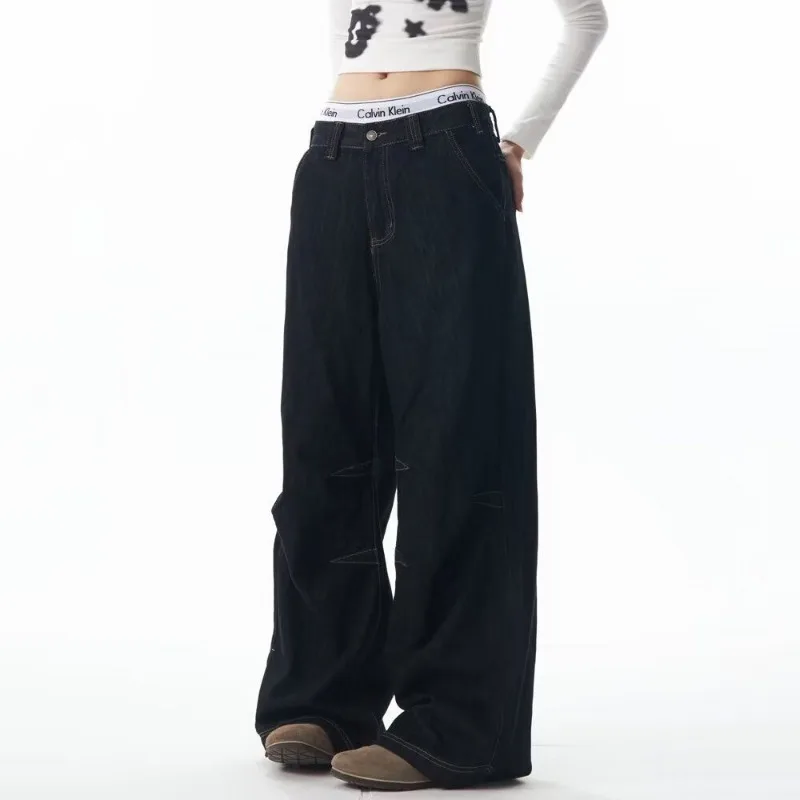 Deeptown Baggy Vintage Black Jeans Women Harajuku Y2k Wide Leg Denim Pants America Retro Streetwear Summer Oversized Trousers