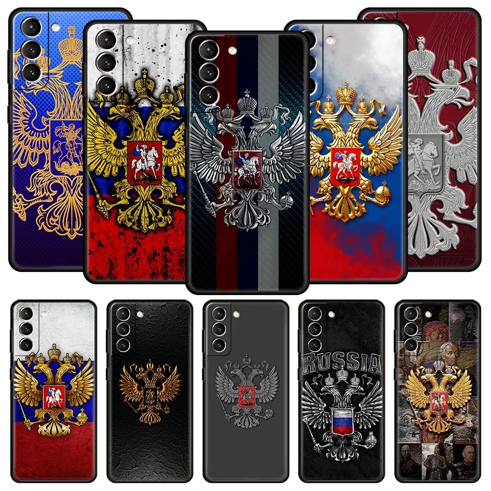 Phone Case For Samsung Galaxy S23 S22 Ultra S20 S21 FE 5G S10 S9 Plus S10E S8 Note 20 Black Cover Russia Russian Flags Emblem