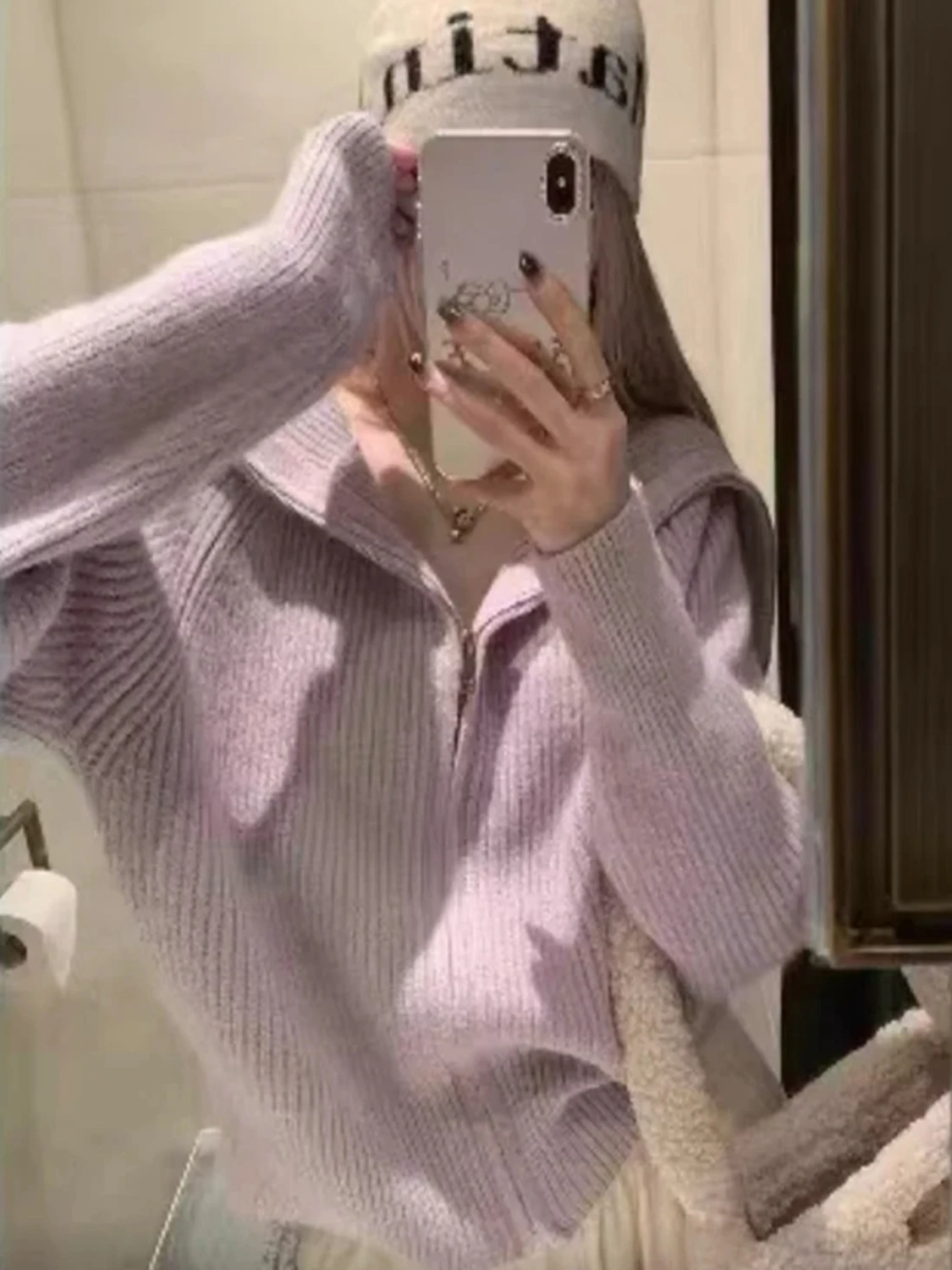 أنيقة الخريف الشتاء كسول Sle عالية الياقة سستة فضفاضة الدافئة تنوعا طويلة Sve العلوي محبوك سترة المرأة #3