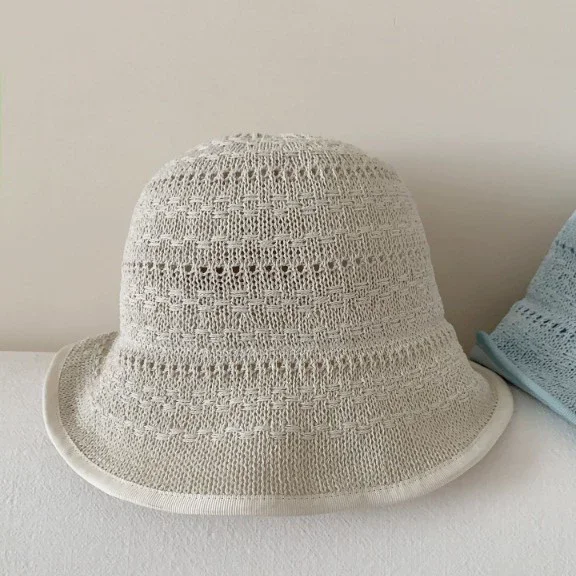 Women's Summer Bucket Hat in Special Blue High Quality Hollow-Out Breathable Solid Color UV Sun Protection Face-Slimming Design