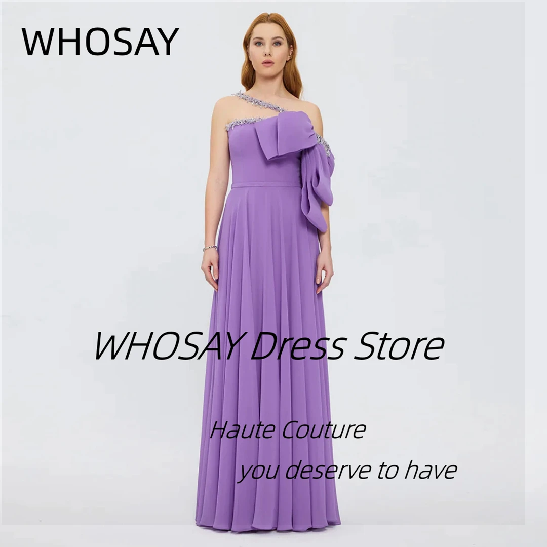 

WHOSAY Customized Prom Dresses with Beading Bow Neckline Evening Dress Floor Length Special Occasion Ladies Wear Formal Gowns