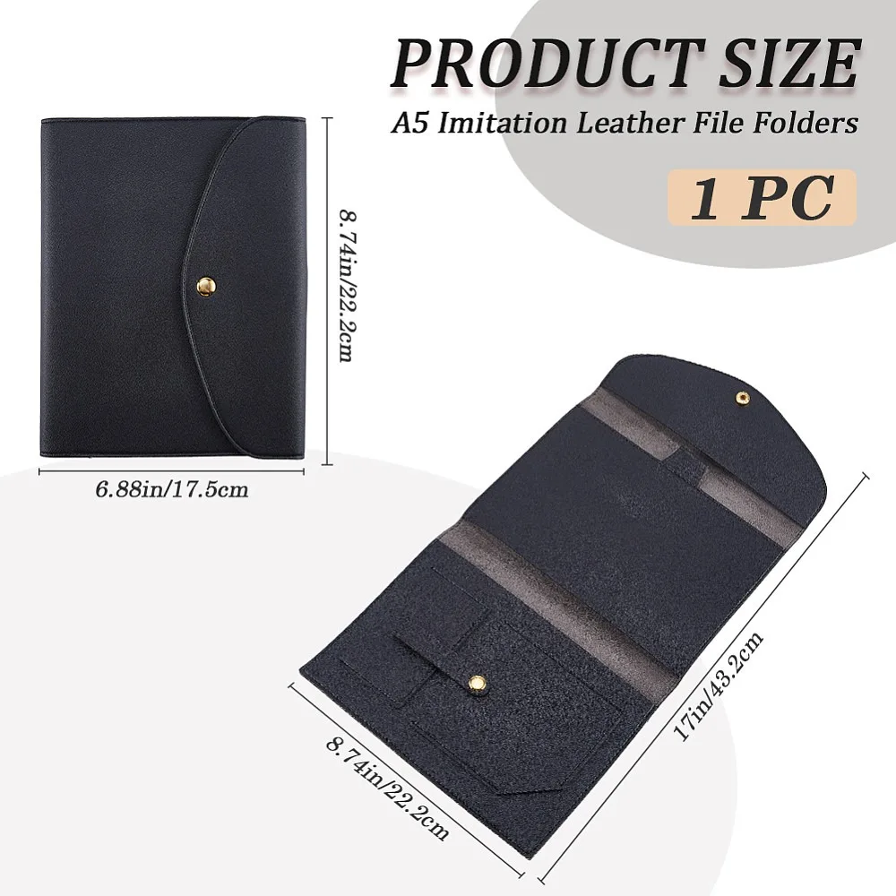 Imitation Leather Zinc Alloy File Folders Rectangle Black 222x177x14mm