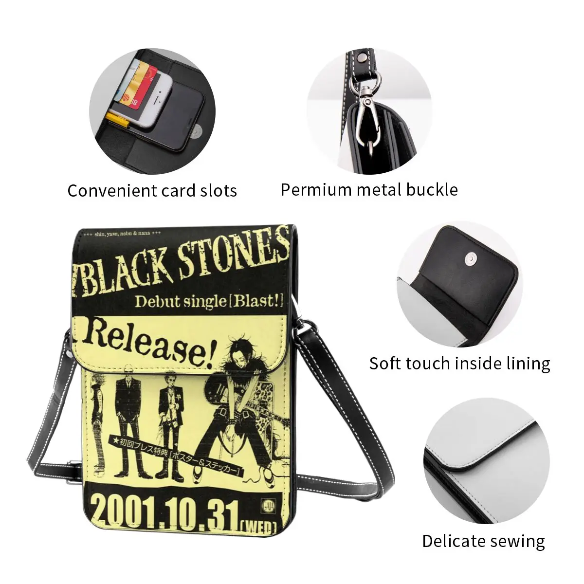 Black Stones Concert Nana Leather Small Cell Phone Purse Merchandise Bonito Feminino Mini Ombro Bag Card Case Durable