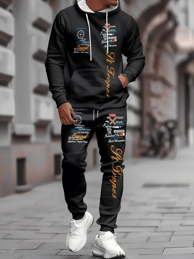 

The new men's set for Spring and Autumn 2025 features a casual fashionable and comfortable 3D letter pattern print