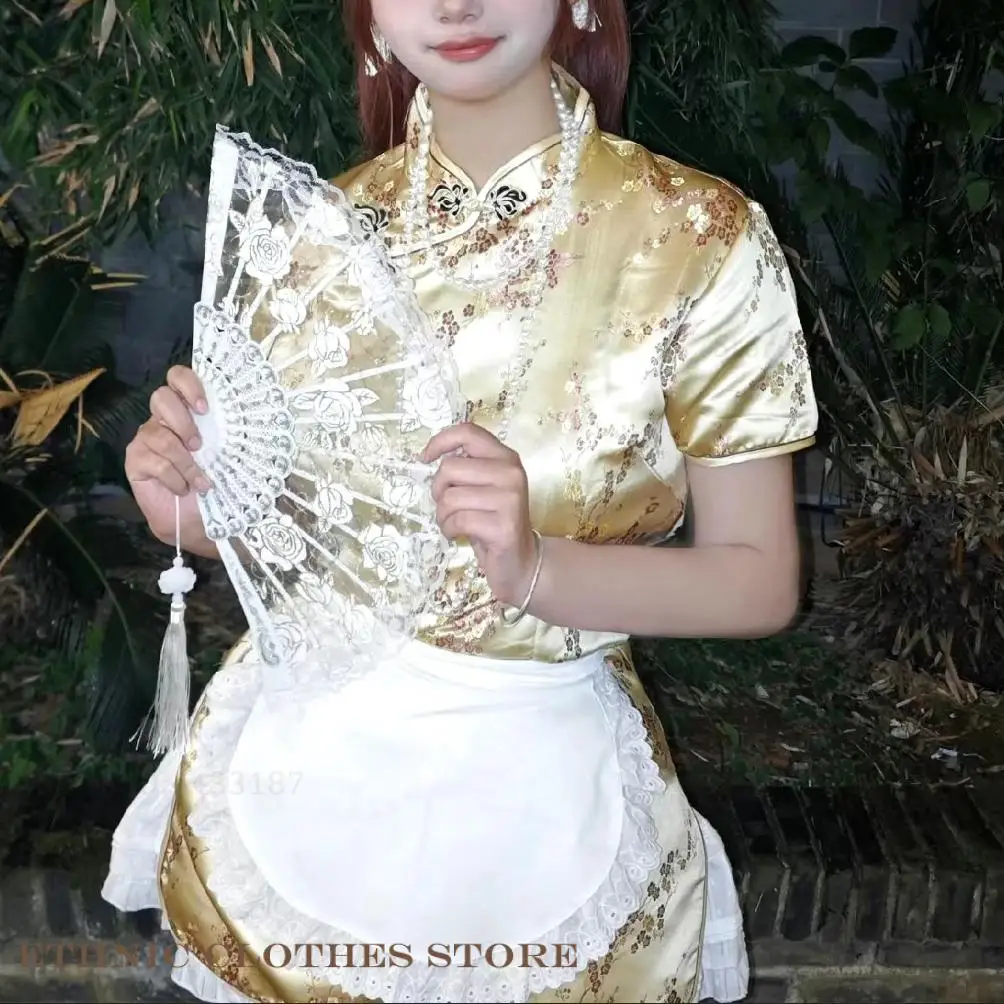 

Традиционное женское платье Ципао, сексуальный костюм горничной для косплея, платье в стиле Y2K, ретро-платье с жаккардовым узором и воротником-стойкой, костюм для выступлений, размеры S-6XL