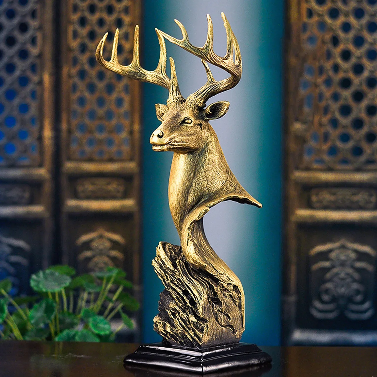 Deer Head Resin Statue Home Decor Elaphurus Davidianus Sculpture Home Decoration