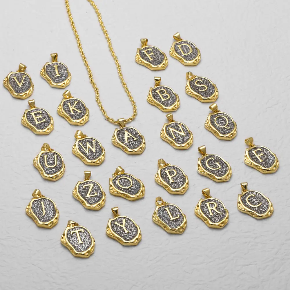 OCESRIO White Crystal Strange 26 Letters Pendant for Necklace Copper Gold Plated Alphabet Jewelry Making Supplies nkeb756