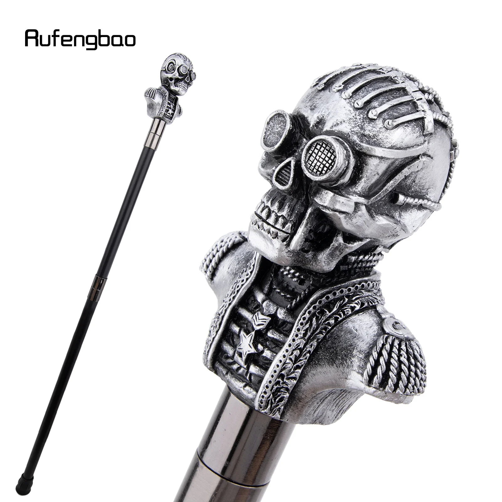 

Серебряная смола, голова черепа, трость, модная декоративная стальная палочка, элегантная джентльменская ручка-трость для косплея, Crosier 92 см