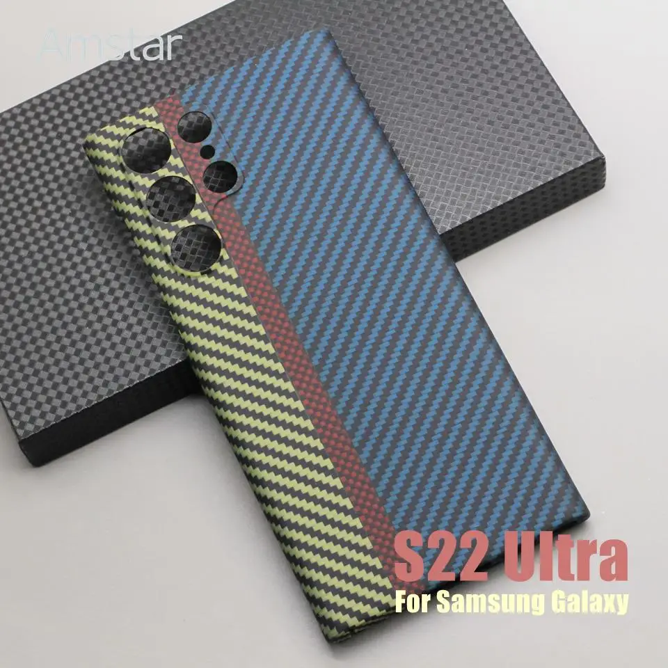 

Amstar Tricolor Stripe Carbon Fiber Case for Samsung Galaxy S22 Ultra Ultra-thin Lens Protection Aramid Fiber S22 Ultra Cover