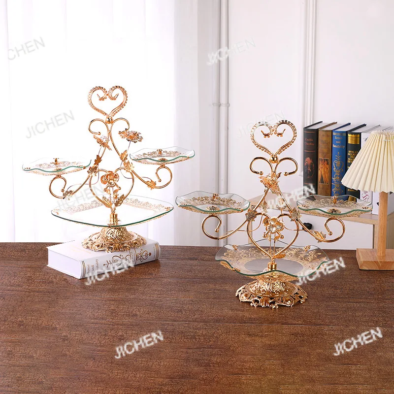 

European light luxury retro fruit plate, exquisite carved zinc alloy dinner plate, household banquet niche fruit plate