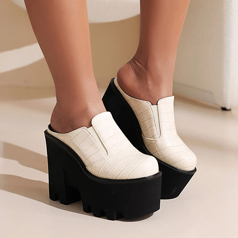 BLXQPYT New Arrival 2022 Pumps Leather Platform Party Sandals Fashion Out Door Slipper Wedges Shoes for Women Plus Size 44 H-1