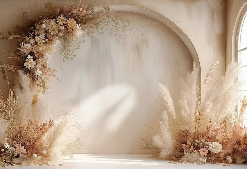 Mehofond 사진 배경 보호 벽 팜파스 잔디 장식, 소녀 초상화, 출산 파티, 빈티지 꽃 커튼 사진 배경