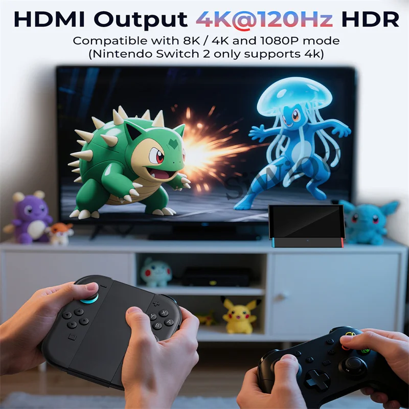 Stacja dokująca SIWIQU TV do Switch 2, z adapterem HDMI 4K@120Hz/portem typu C/portem USB Przenośna podstawa ładująca do konsoli do gier Switch 2 — zdjęcie produktu 4