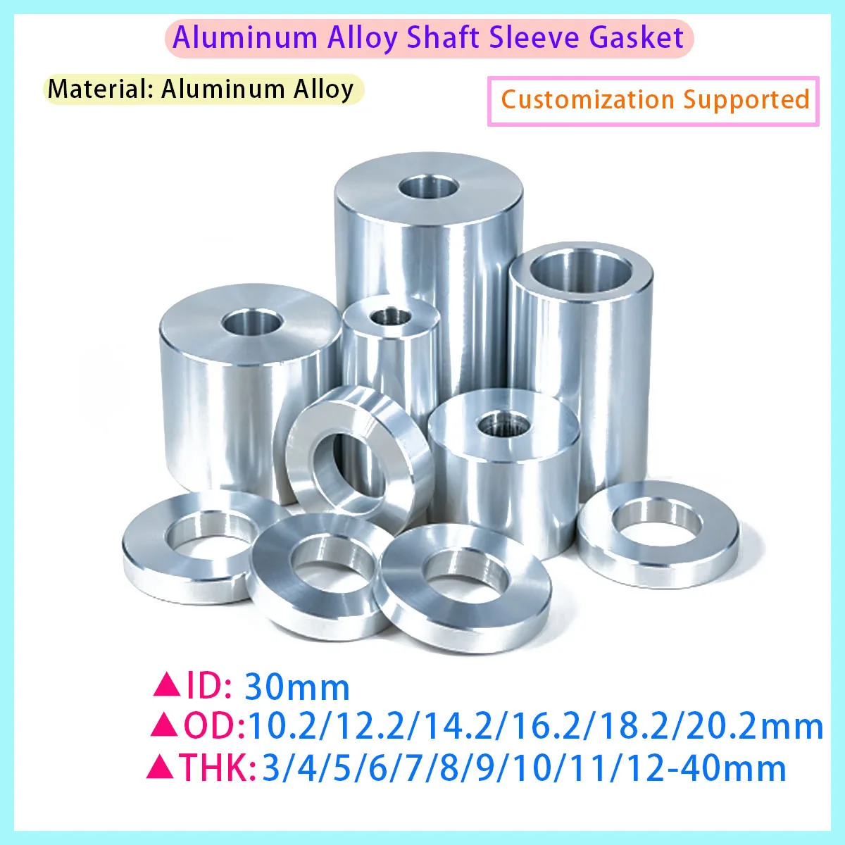 M10 M12 M14 M16 M18 Aluminum Liner Gasket Flat Washer Shaft Sleeve Circular Hollow Non Threaded Spacer