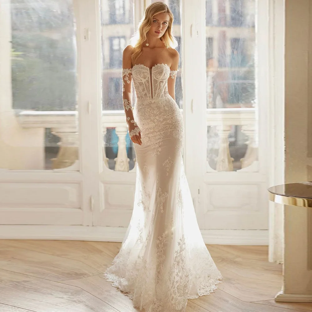 Sexy Sweetheart Sleeveless Bridal Gowns Classic Buttons Back Vestido De Novia Customized Elegant Mermaid Tulle Wedding Dress