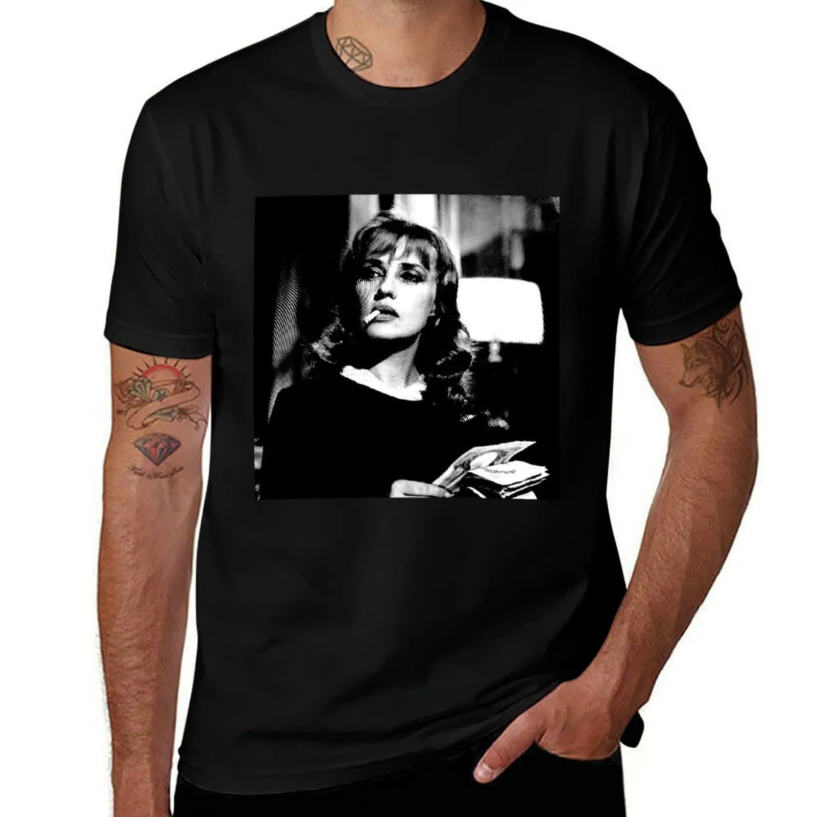 Jeanne Moreau Linocut In Black & White T-Shirt Utility Work Short Sleeve Top T-Shirt
