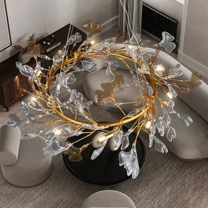 ثريا كريستال ملونة إبداعية لغرفة المعيشة وغرفة الطعام وغرفة النوم والمطعم ديكور داخلي ثريا سقف فاخرة على شكل أوراق زجاجية