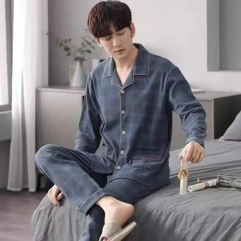 ملابس للرجال Y2K ملابس بيجامات رداء حمام بيجامات رجالية موضة غير رسمية نمط طويل رداء الفانيلا ملابس جديدة للربيع والخريف #4