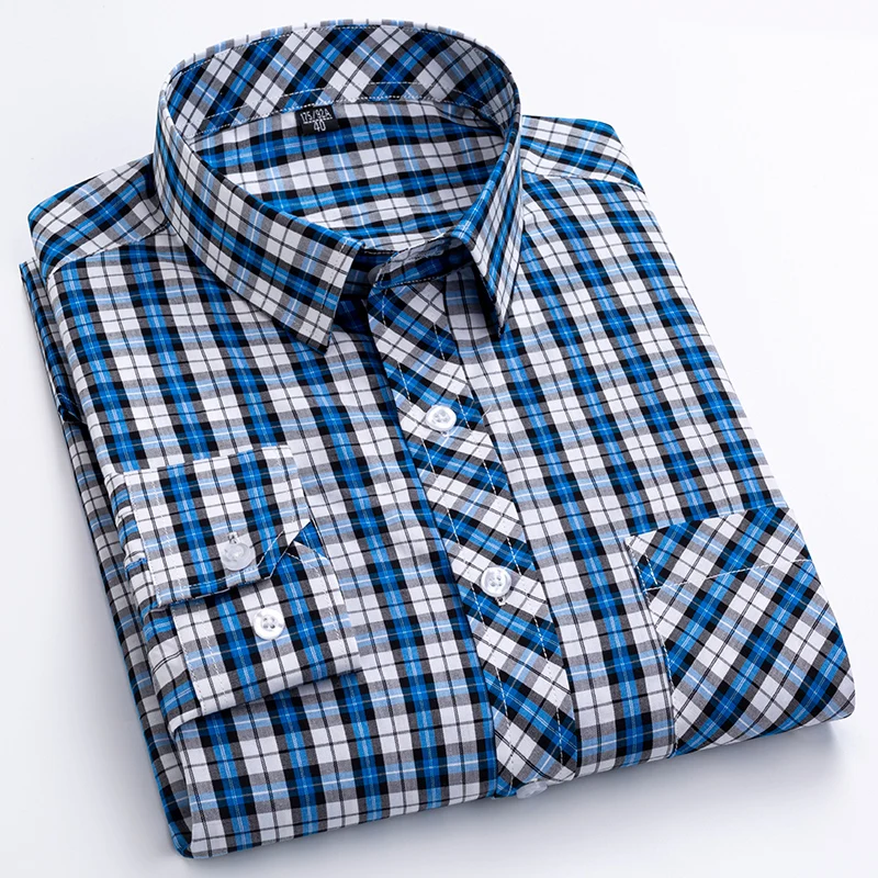Big Sizes Classic Plaid Shirts Men Long Sleeve Slim Fit 100% Cotton Fashion Thin Casual Social Shirts for Men Long Sleeve 8xl