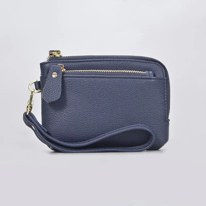 กระเป๋าสตางค์สั้นหนัง PU พับคู่สไตล์วินเทจพร้อมกระเป๋าใส่เหรียญซิปช่องใส่การ์ดหลายช่องและสายรัดข้อมือแบบสบาย ๆ แบบพกพาคลิปการ์ด