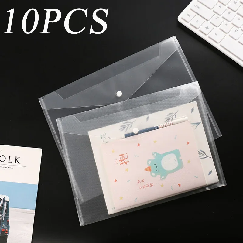 10/1PCS Poly Envelope Clear Plastic Waterproof Envelope Folder with Button Closure Products Button Folder Bag School Supplies