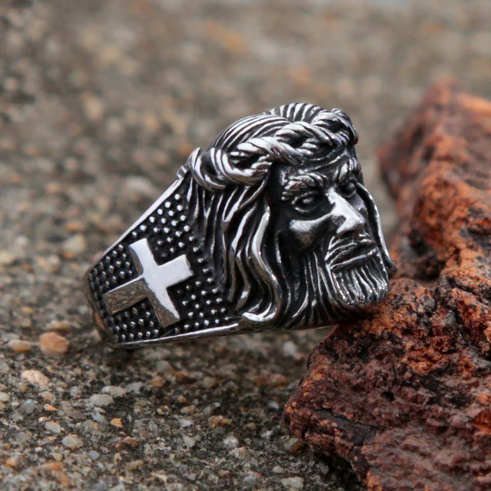 Vintage Cross Jesus Ring Stainless Steel Religious Jesus Christ Rings for Men Women Fashion Punk Biker Jewelry Gift Dropshipping