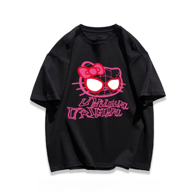 Novo kawaii sanrio olá kitty bonito impresso camiseta feminina anime ao ar livre solto encaixe de alta qualidade manga curta presente da menina