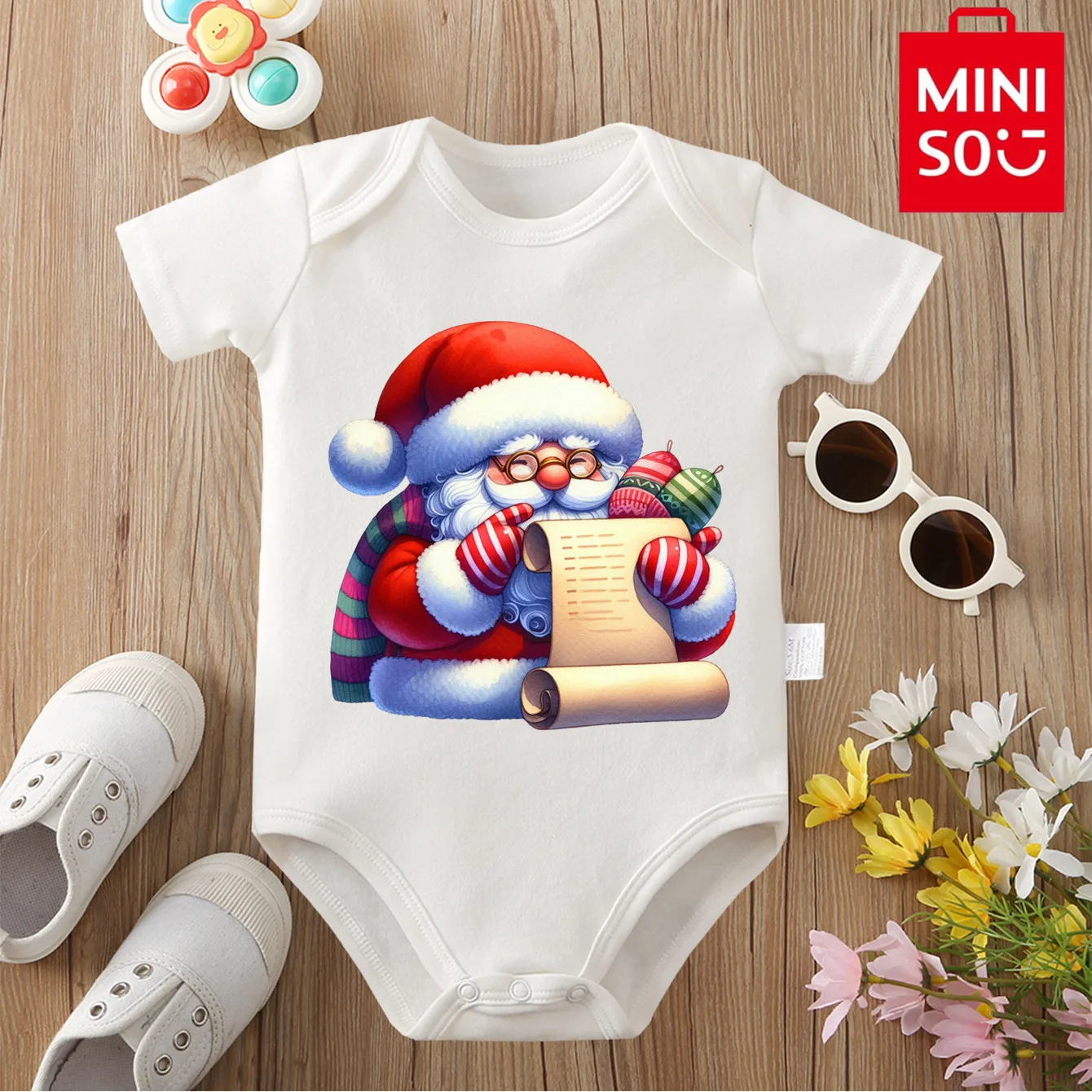 

MINISO С Рождеством Санта-Клаус Лось, комбинезон из 100% хлопка, комбинезон, боди для новорожденных 0-12 месяцев, лучший подарок для ребенка