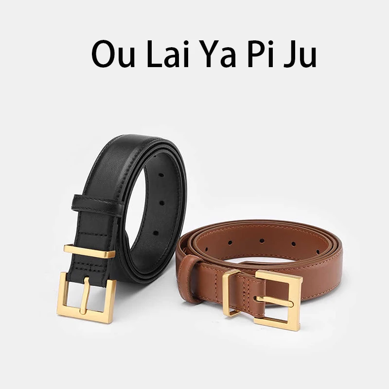 New Luxury Double Genuine Leather Belt for Women Jeans Casual Dress Square Alloy Buckle Ladies Trendy Belts Fashion Waistband