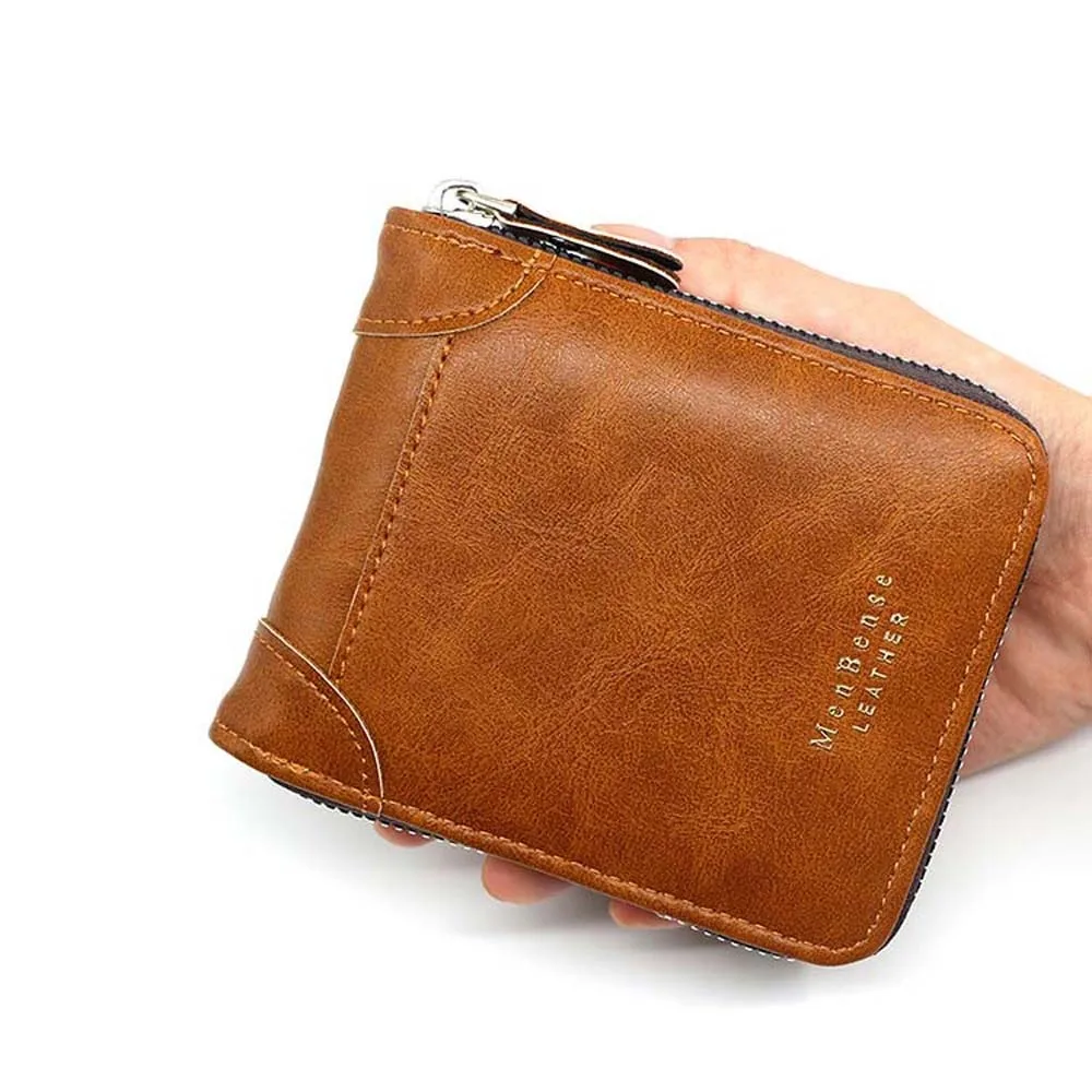 Retro Multi Function Men Short Wallet Zipper Coin Purse PU Leather Men Card Holder Portable Large Capacity Men Coin Purses Men
