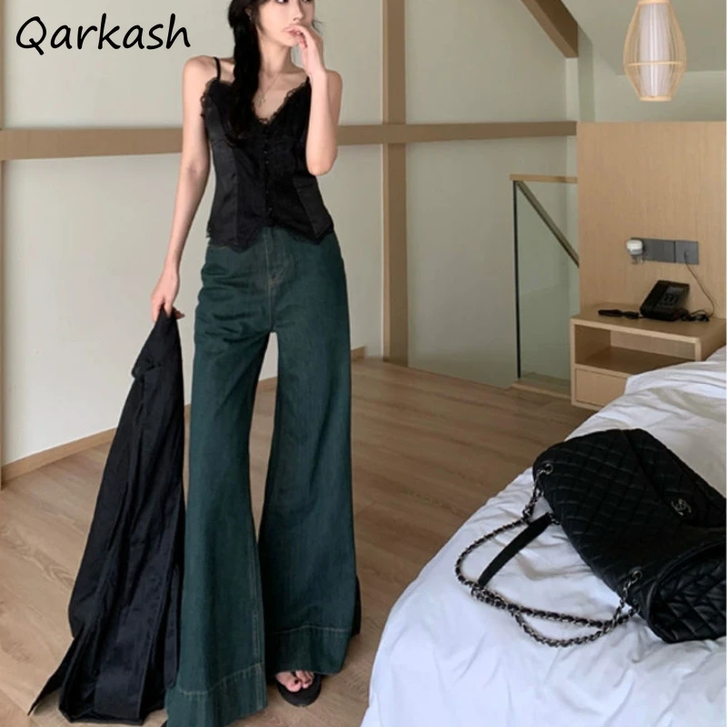 

Jeans Women High Waist Korean Style Retro Vintage Flare Wide Leg Fashion Chic Streetwear All-match Loose Slim Fit Washed Casual