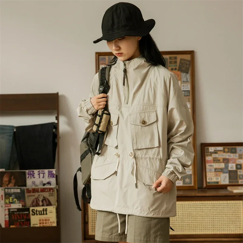 

Красная легкая куртка-анорак Торнадо в стиле ретро, уличный мужской халат на молнии с четвертью