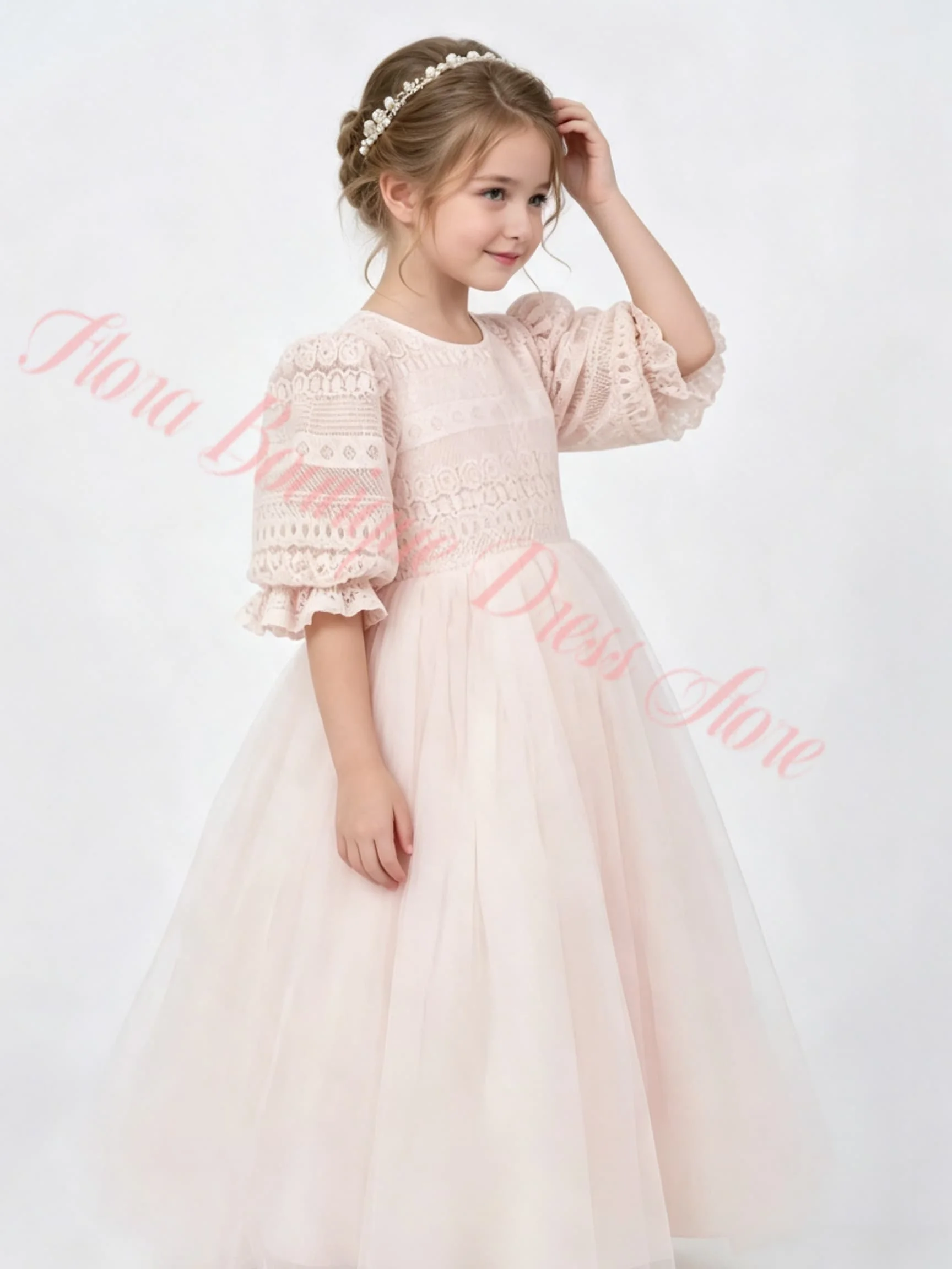 Quality Elegant Flower Girl Dress Lace With Tulle For Wedding Ball Ruffles Floral Toddler Pageant Kids Birthday Party Gowns