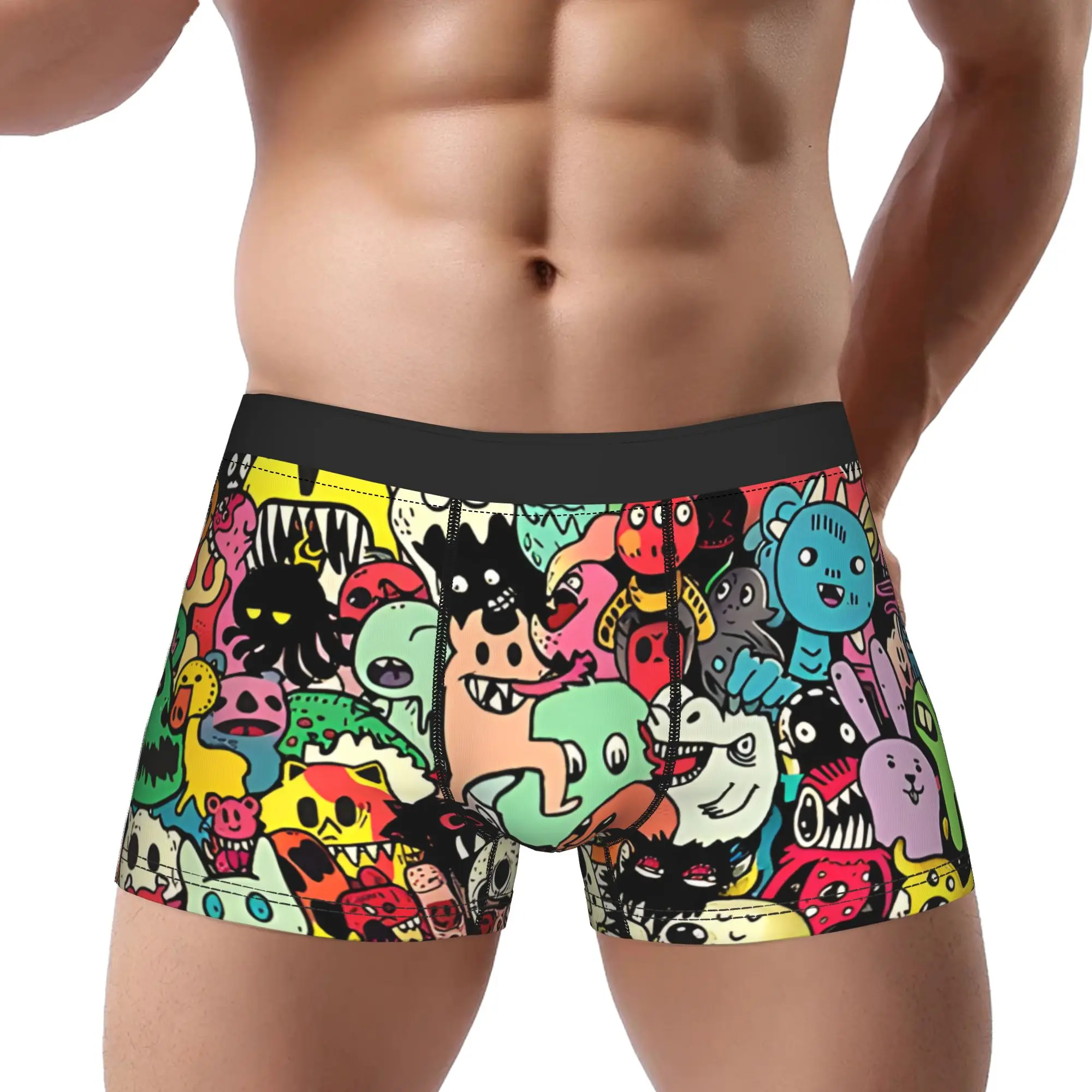1piece  Creepy Cute Litte Monsters Pattern Underpants Breathbale Panties Man Underwear Ventilate Shorts