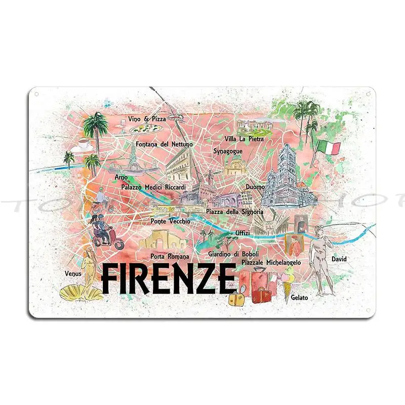 Florence Italy Map Metal Plaque Cinema Club Bar Club Party Decoration Customize Tin Sign Poster