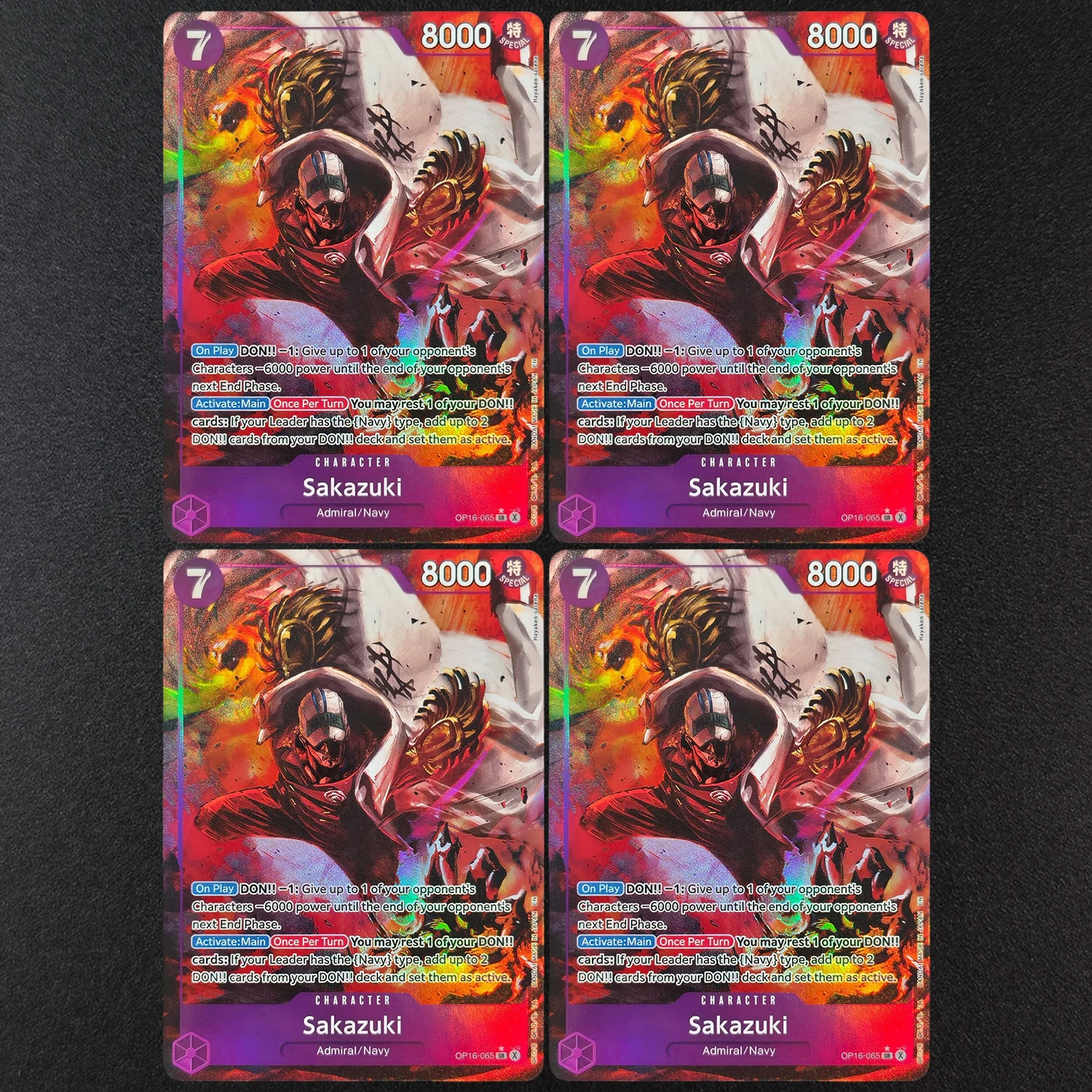 DIY Proxy One Piece TCG Englisch OP16-065 Sakazuki Alternative Art SR Charakter Lila Anime-Sammelkarte Spielzeug
