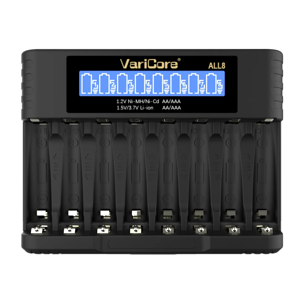 VariCore LCD-006/N8/ALL8 8-slot Intelligent Battery Charger Portable for 1.2V NI-MH Ni-Cd AA AAA 3.7v 14500