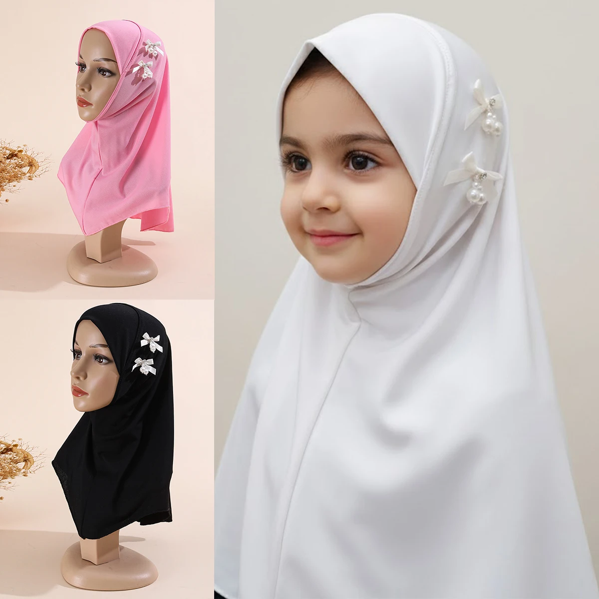 

1 шт., хиджаб с бантом для девочек, мусульманский арабский шарф, исламская повязка на голову, красивый шарф для девочек 2-6 лет, Рамадан