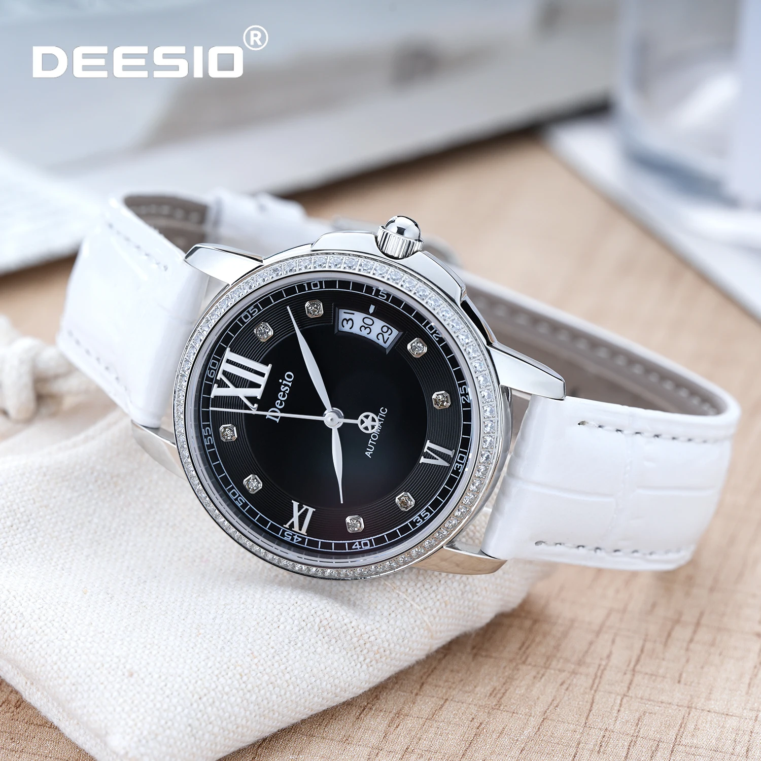

Женские механические часы Deesio из нержавеющей стали, водонепроницаемые, 50 м, с календарем, роскошные модные наручные часы, элегантный мужской подарок