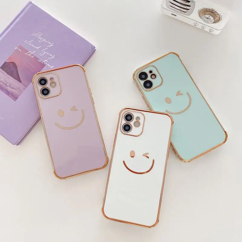 Ins Smile Wink Plated Phone Case For iPhone16 15,14,13 12 11Pro XSMAX 78PLUS SE2 XR Soft Full Cover Skinny Soft Body Protection