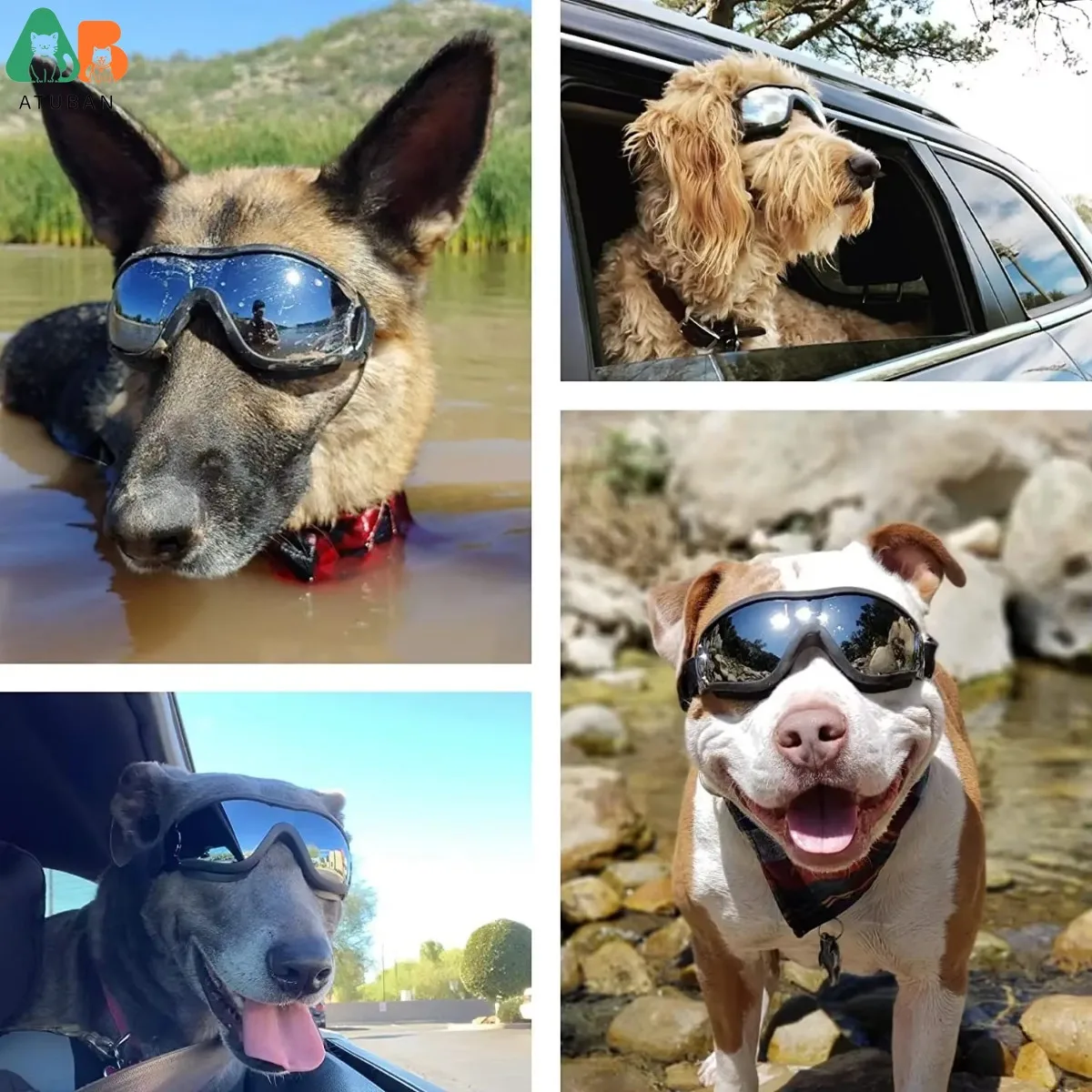 Dog Sunglasses Dog Goggles Adjustable Strap for Travel Skiing and Anti-Fog Dog Snow Goggles Pet Goggles for Medium to Large Dog