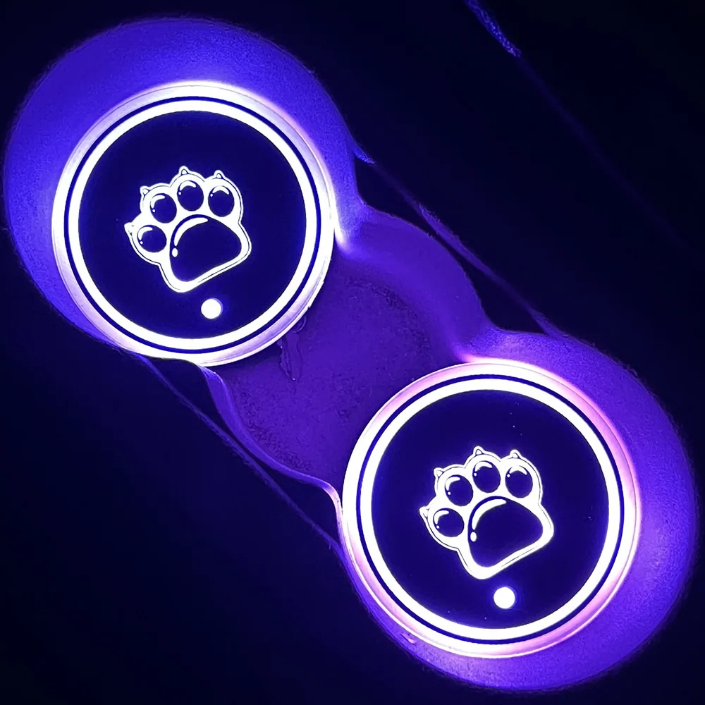 2PCS LED Cup Holder Lights for Car, Rechargeable 7 Color-Changing Light Up Cup Holder Insert Coasters, Car Accessories for Teens