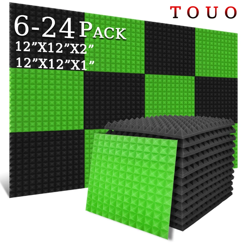 

TOUO Pyramid Acoustic Foam 6/12/24 Pcs High Density Noise Insulation Walls Sound Absorbing Material Home Acoustic Treatment