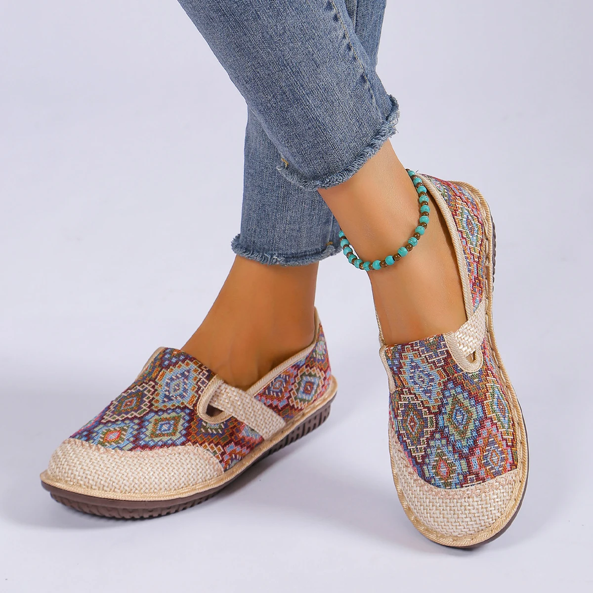 Women's Ethnic Style Linen Woven Slip-On Shoes, Breathable Casual Mules, Comfortable Flat Loafers for Daily Wear, Free Shipping image 6