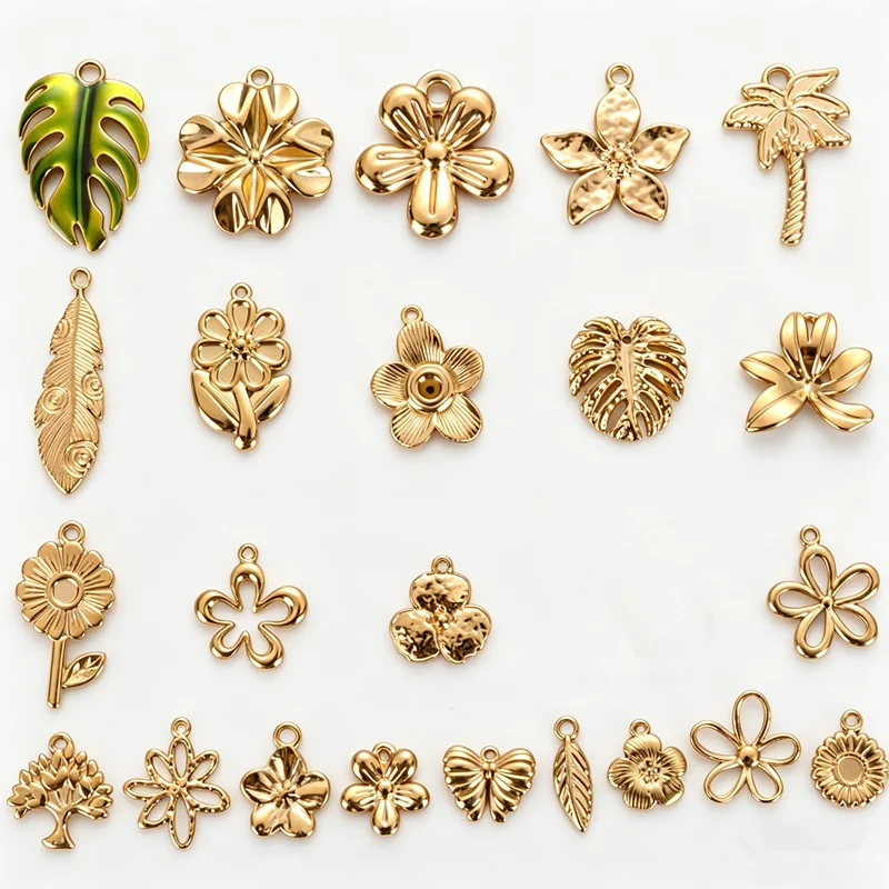 5pcs/Lot Exquisite Fashion Stainless Steel Hollow Flower Pendants For Jewelry Making Bracelets Necklace Plant Charm DIY Findings