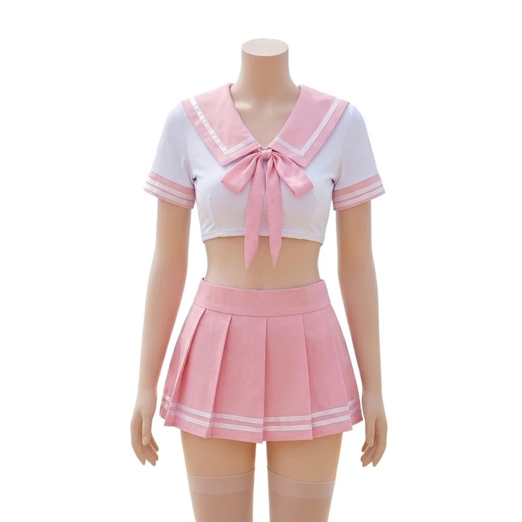 Women's Sailor Uniform Costume, 2-Piece School Girl Outfit with Crop Top and Pleated Mini Skirt, Kawaii for Anime Cosplay
