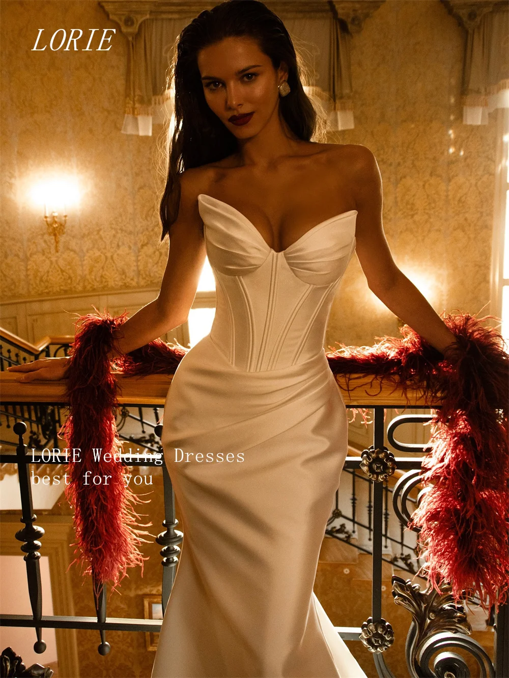 LORIE فستان زفاف حورية البحر فاخر على شكل قلب مشد فساتين زفاف بدون حمالات بدون أكمام ثوب زفاف مخصص 2026