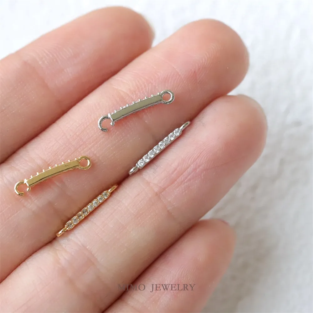 

1PCS 13.6x1.4mm DIY Handmade Accessory with Copper Plated Real Gold Two-color Straight Zircon Double Pendant Connection Piece