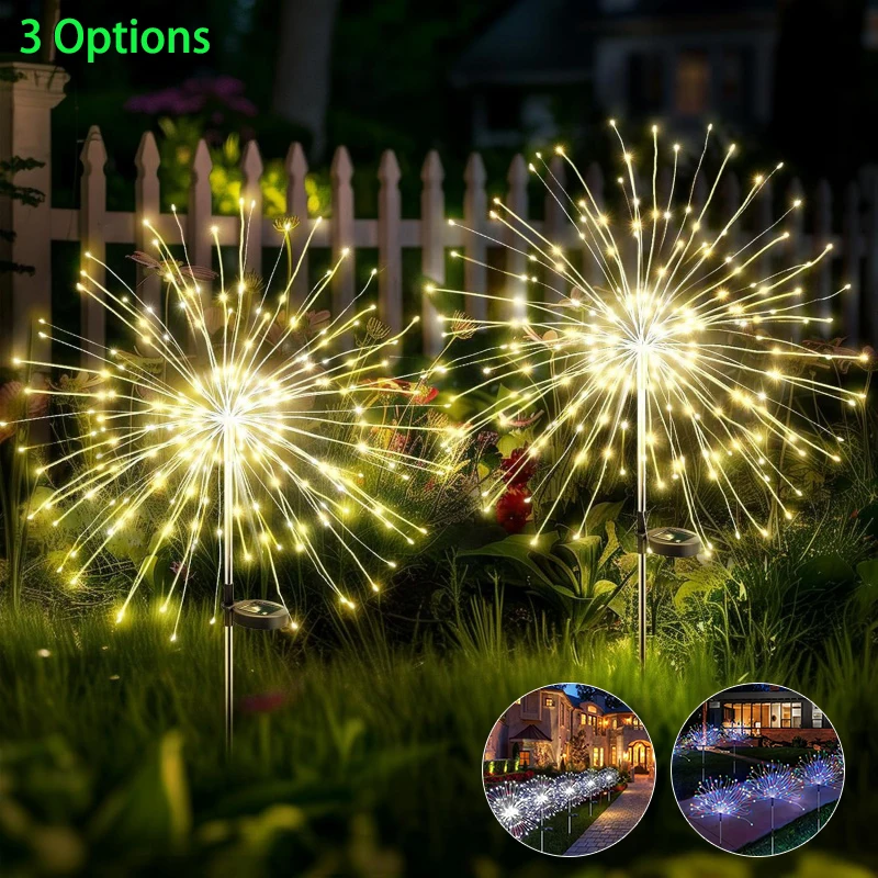 Solar Lights Outdoor Decorative Copper Wire 200 LED Firework Light Waterproof DIY Decorating Yard Garden Patio - Gardening Gifts