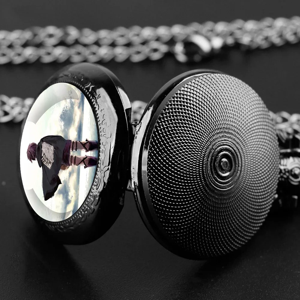 ساعة جيب كوارتز Attack on Titan - قلادة على شكل قبة زجاجية، أرقام عربية، هدية للجنسين